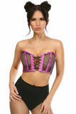 Lavish Fuchsia Holo & Fishnet Lace-Up Short Bustier Top - Flyclothing LLC