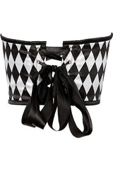 Lavish Black & White Diamond Satin Open Cup Waist Cincher - Flyclothing LLC