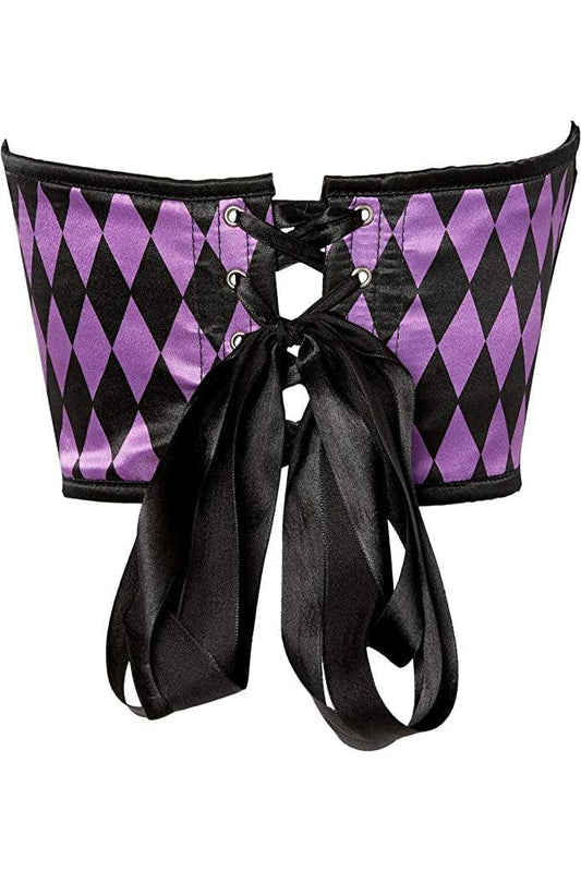 Lavish Black & Purple Diamond Satin Open Cup Waist Cincher - Flyclothing LLC