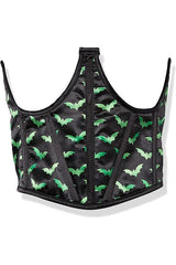 Lavish Black & Green Bats Satin Open Cup Waist Cincher - Flyclothing LLC