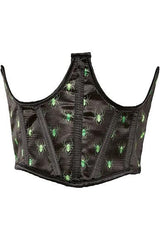 Lavish Black & Green Spiders Satin Open Cup Waist Cincher - Flyclothing LLC