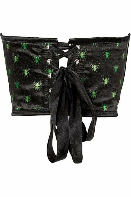 Daisy Corsets Lavish Black & Green Spiders Satin Open Cup Waist Cincher - Flyclothing LLC