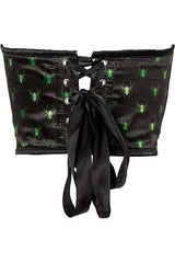 Lavish Black & Green Spiders Satin Open Cup Waist Cincher - Flyclothing LLC