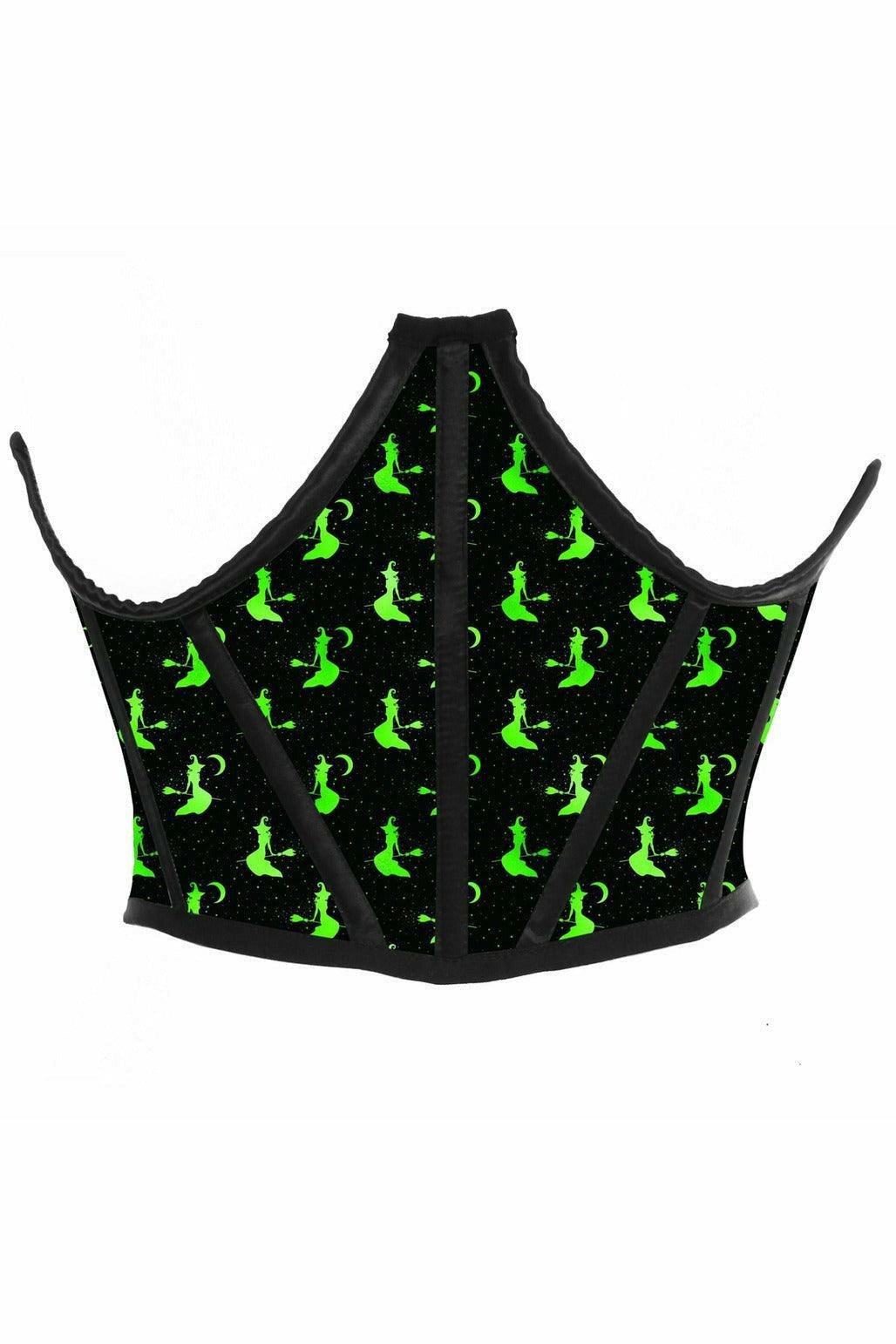 Lavish Black & Green Witches Satin Open Cup Waist Cincher - Flyclothing LLC