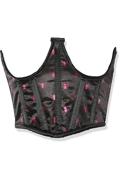 Lavish Black & Magenta Spiders Satin Open Cup Waist Cincher - Flyclothing LLC