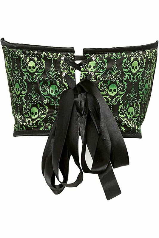 Daisy Corsets Lavish Green & Black Skull Satin Open Cup Waist Cincher - Flyclothing LLC