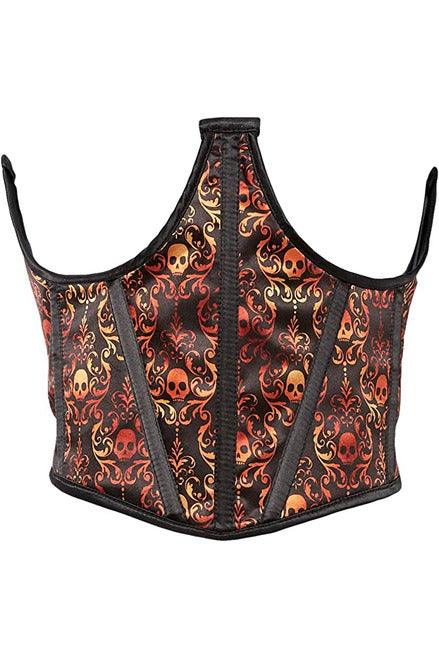 Lavish Orange & Black Skull Satin Open Cup Waist Cincher - Flyclothing LLC