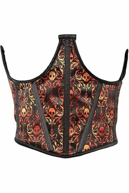 Daisy Corsets Lavish Orange & Black Skull Satin Open Cup Waist Cincher