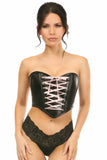 Lavish Black Faux Leather w/Pink Lace-Up Bustier - Flyclothing LLC