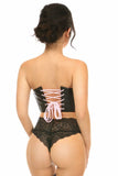 Lavish Black Faux Leather w/Pink Lace-Up Bustier - Flyclothing LLC