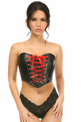 Lavish Black Faux Leather w/Red Lace-Up Bustier - Flyclothing LLC