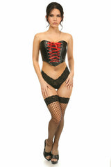 Daisy Corsets Lavish Black Faux Leather w/Red Lace-Up Bustier - Flyclothing LLC