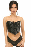 Lavish Black Faux Leather w/Black Lace-Up Bustier - Flyclothing LLC