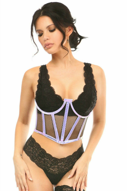 Daisy Corsets Lavish Lavender Holo & Fishnet Underwire Waist Cincher Corset