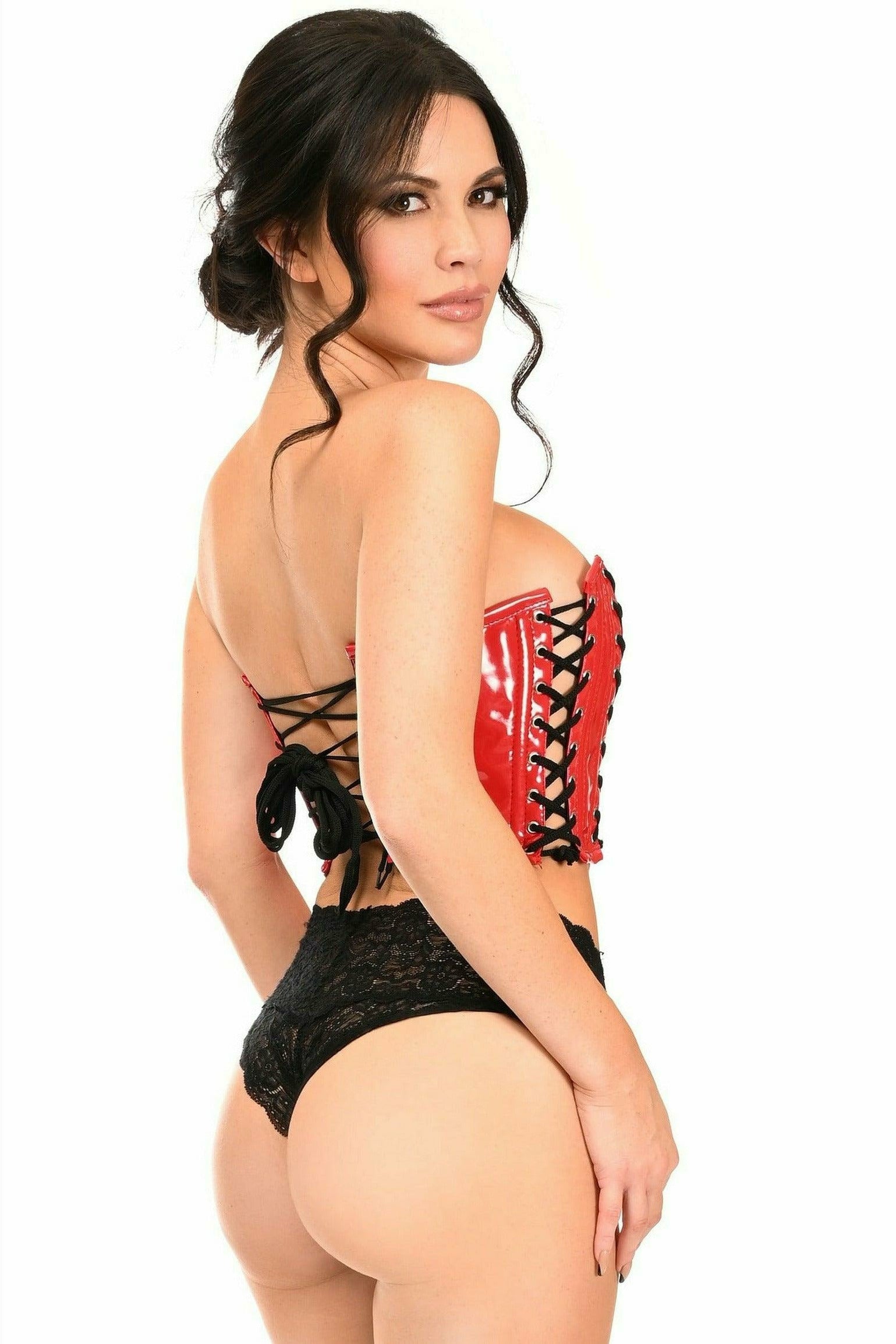 Daisy Corsets Lavish Red Patent w/Black Lacing Lace-Up Bustier - Flyclothing LLC