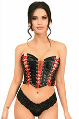 Daisy Corsets Lavish Black Faux Leather w/Red Lacing Lace-Up Bustier