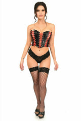 Daisy Corsets Lavish Black Faux Leather w/Red Lacing Lace-Up Bustier - Flyclothing LLC