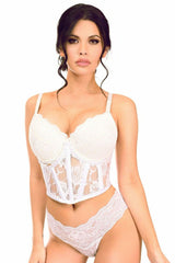 Lavish White Sheer Lace Underwire Waist Cincher Corset - Flyclothing LLC