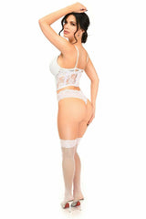 Lavish White Sheer Lace Underwire Waist Cincher Corset - Flyclothing LLC