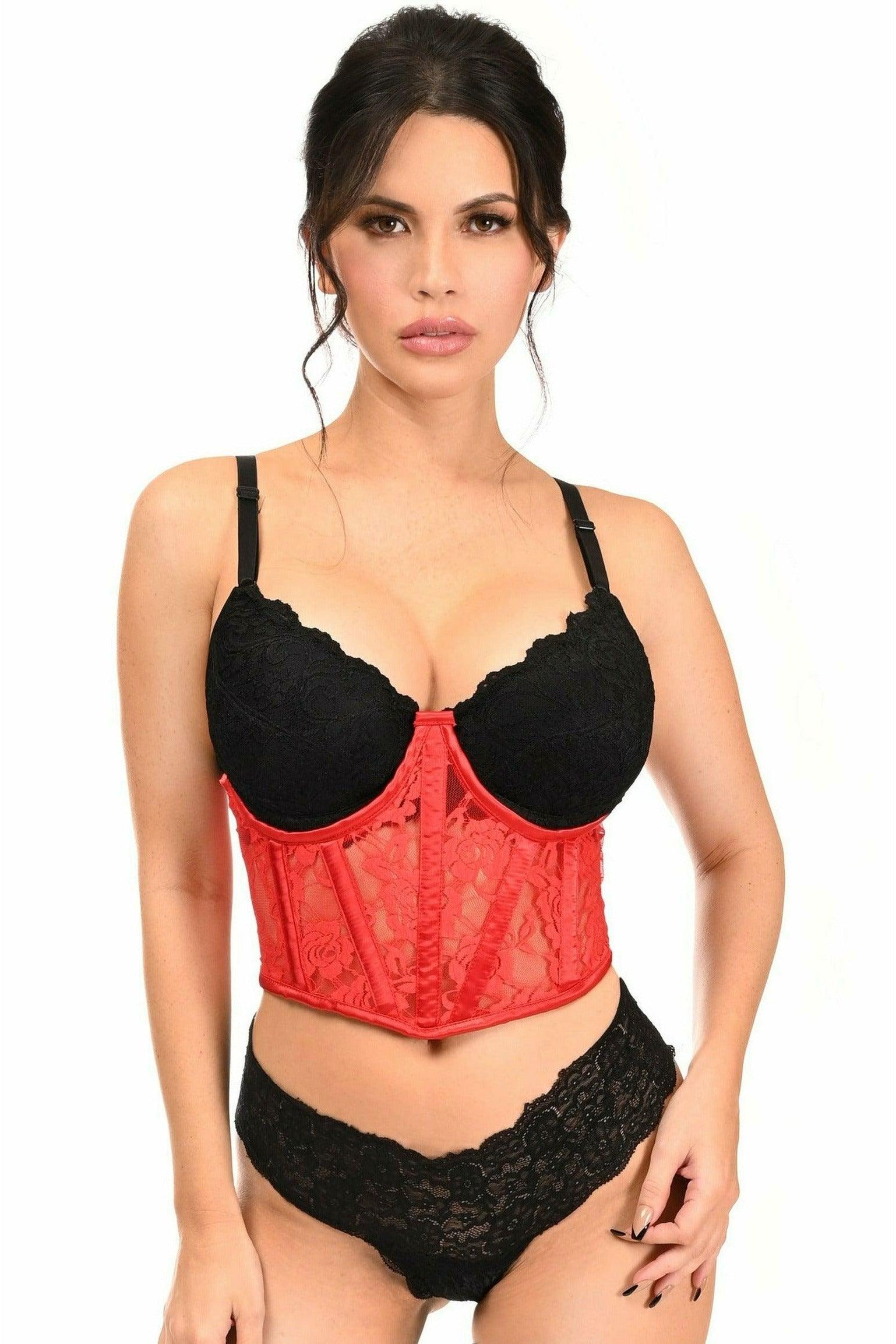 Lavish Red Sheer Lace Underwire Waist Cincher Corset - Flyclothing LLC