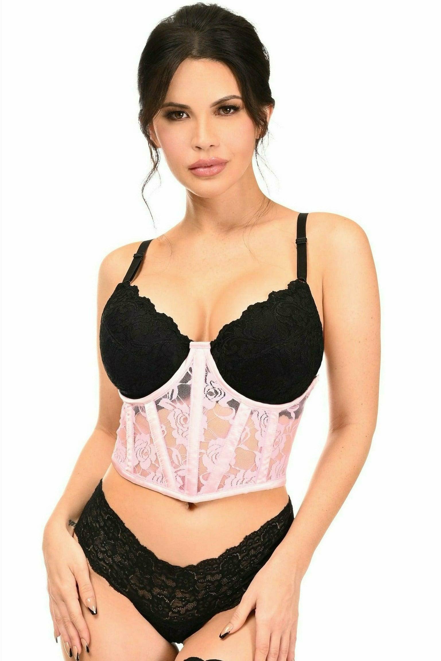 Lavish Lt Pink Sheer Lace Underwire Waist Cincher Corset - Flyclothing LLC