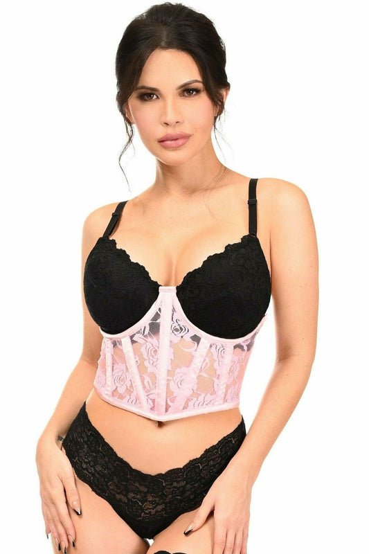 Lavish Lt Pink Sheer Lace Underwire Waist Cincher Corset - Flyclothing LLC