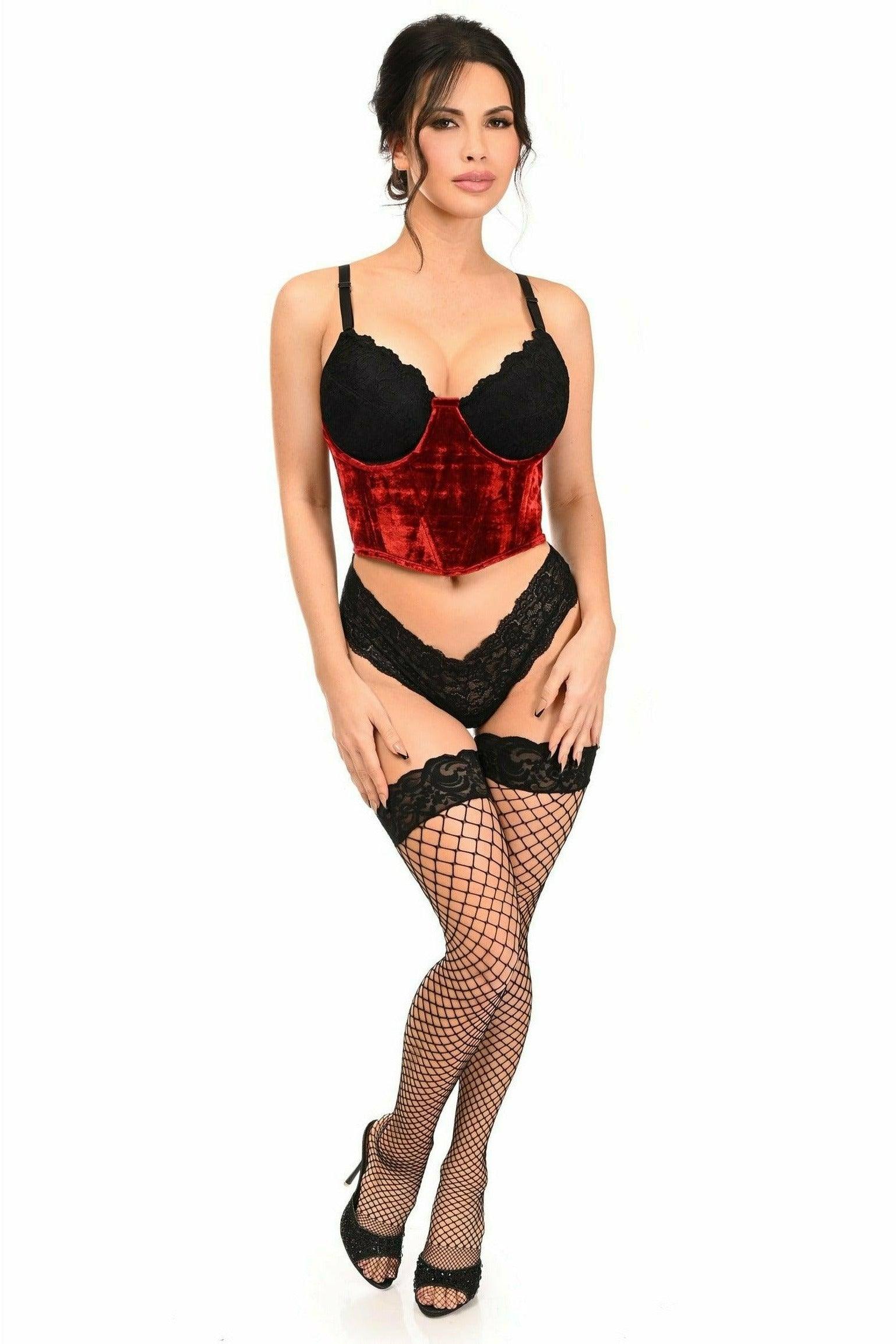 Lavish Red Velvet Underwire Waist Cincher Corset - Flyclothing LLC