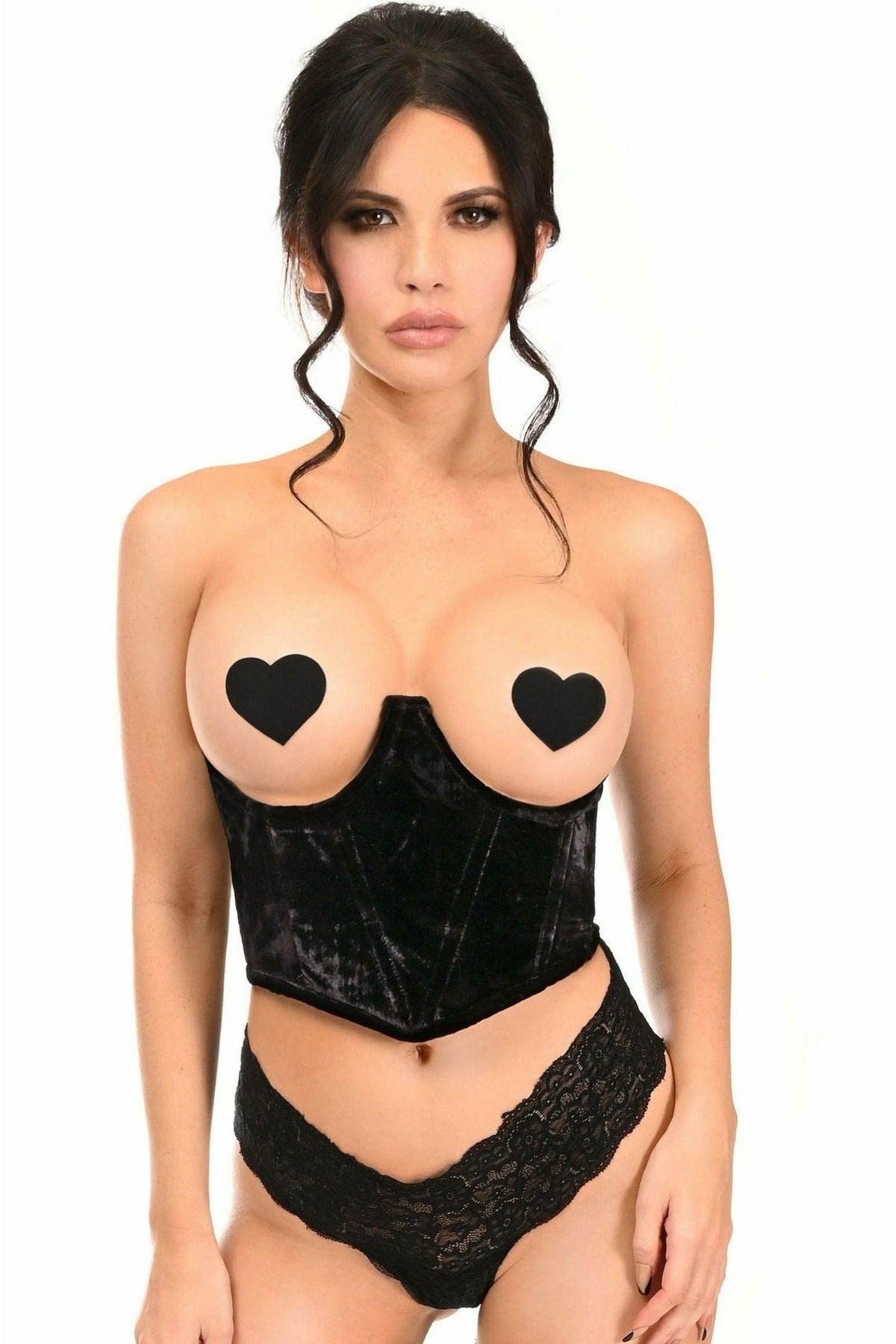 Lavish Black Velvet Underwire Waist Cincher Corset - Flyclothing LLC