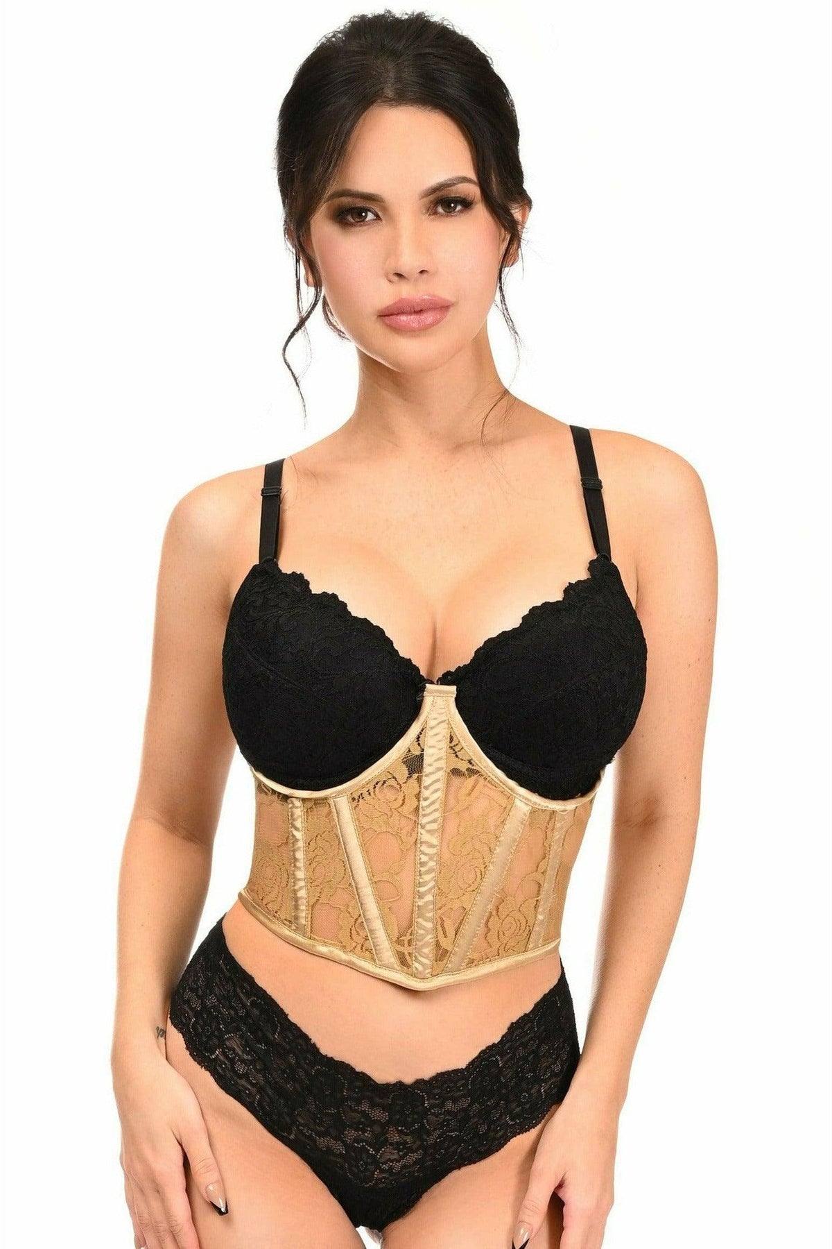 Lavish Beige Sheer Lace Underwire Waist Cincher Corset - Flyclothing LLC