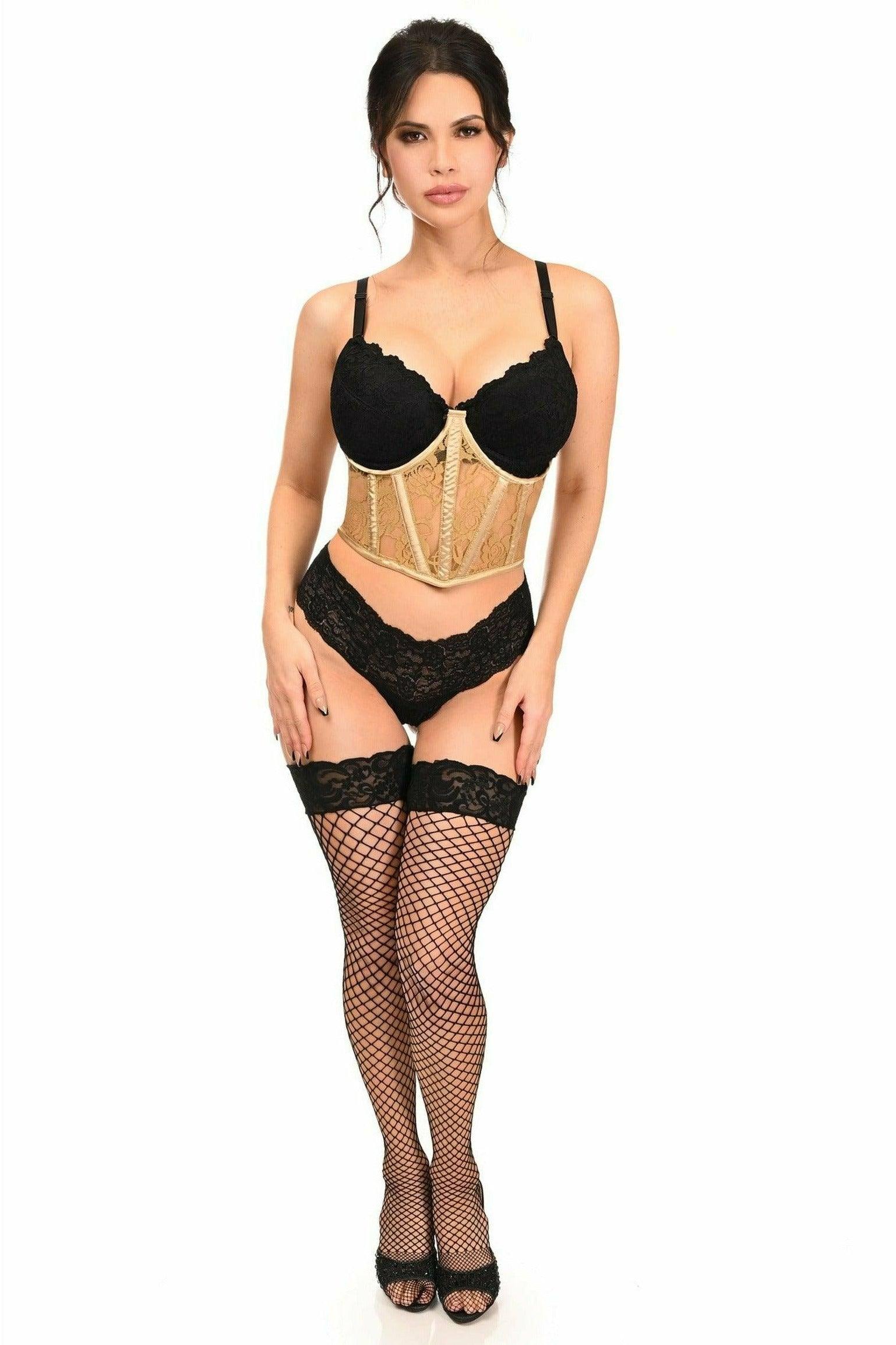 Lavish Beige Sheer Lace Underwire Waist Cincher Corset - Flyclothing LLC