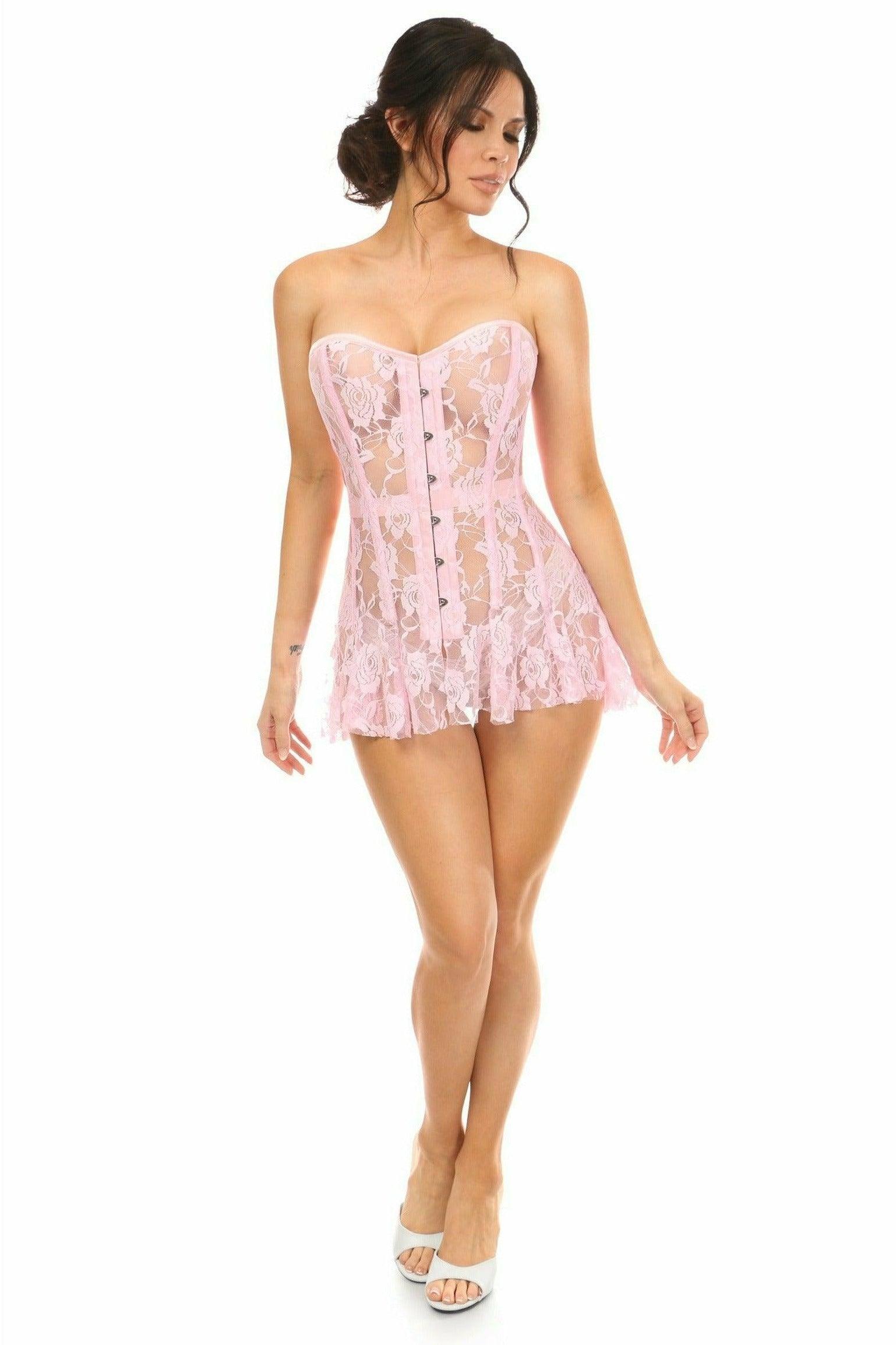 Lavish Lt Pink Sheer Lace Corset Dress - Flyclothing LLC