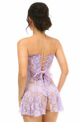 Lavish Lt Purple Sheer Lace Corset Dress - Flyclothing LLC