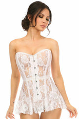 Lavish White Sheer Lace Corset Dress - Flyclothing LLC