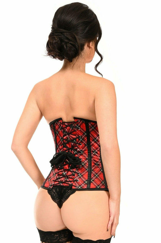 Lavish Red Plaid Open Cup Underwire Underbust Corset - Flyclothing LLC