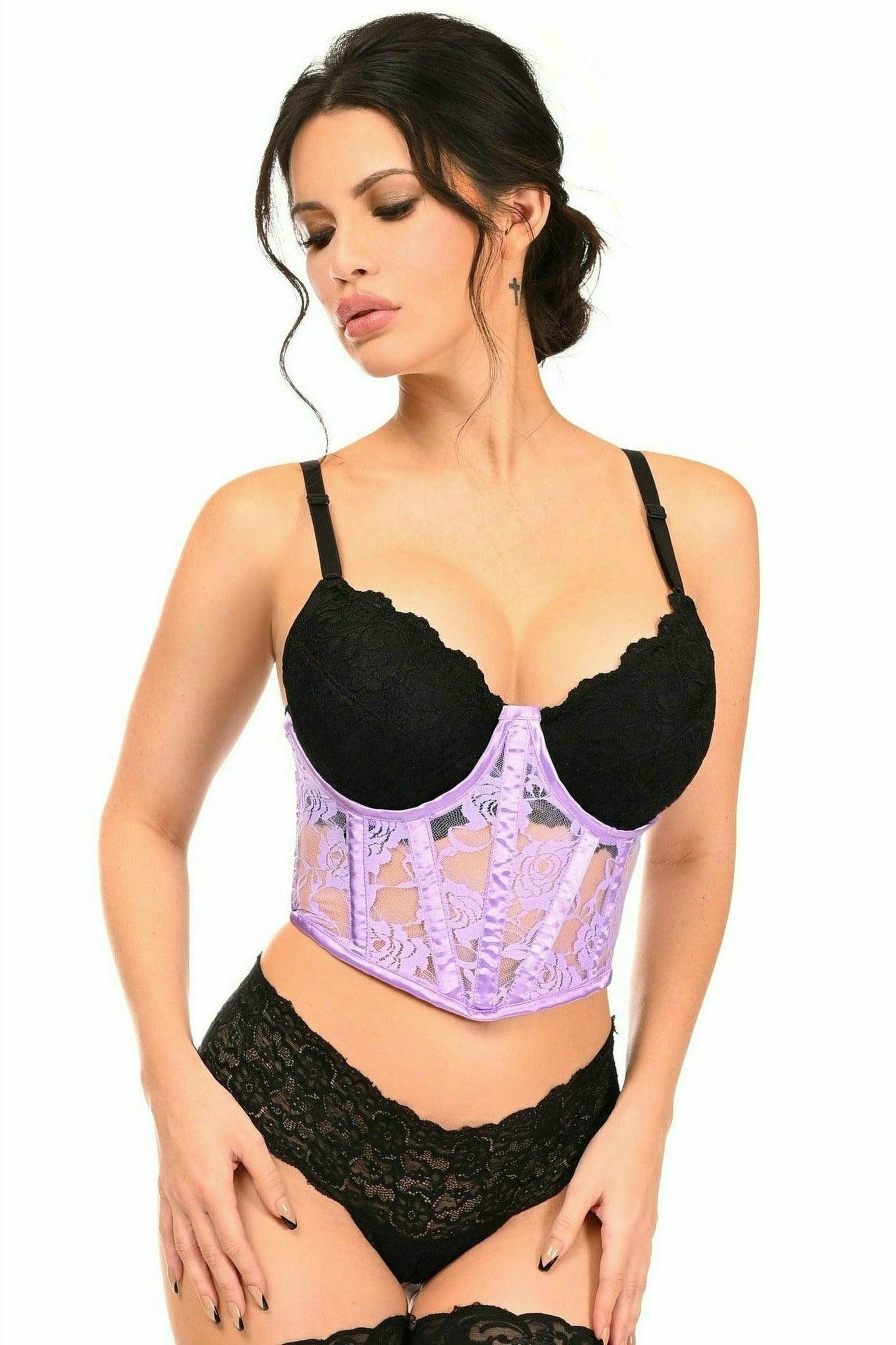 Lavish Sheer Lavender Lace Underbust Underwire Corset w/Ruffle