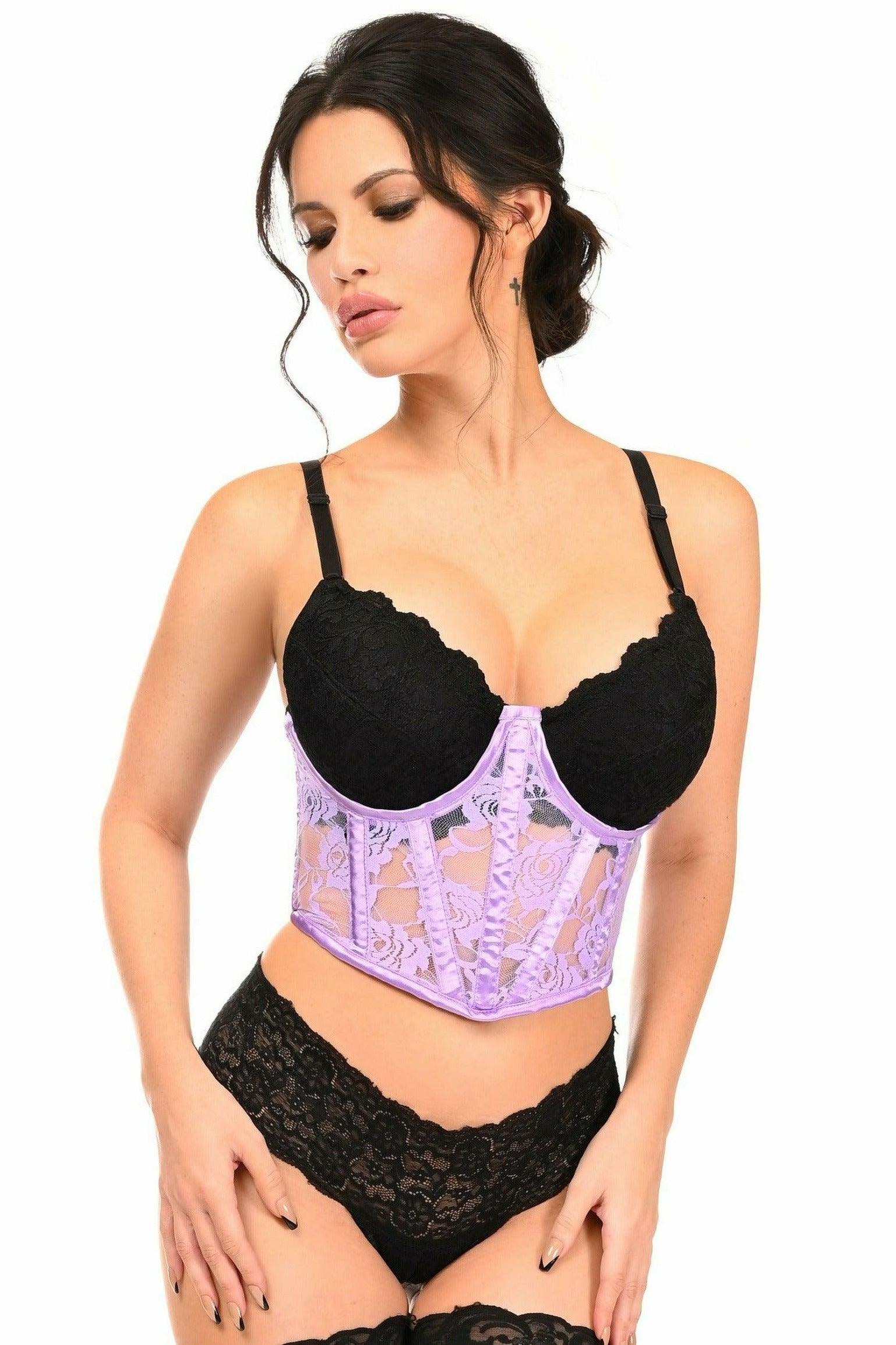 Lavish Lavender Sheer Lace Underwire Waist Cincher Corset - Flyclothing LLC