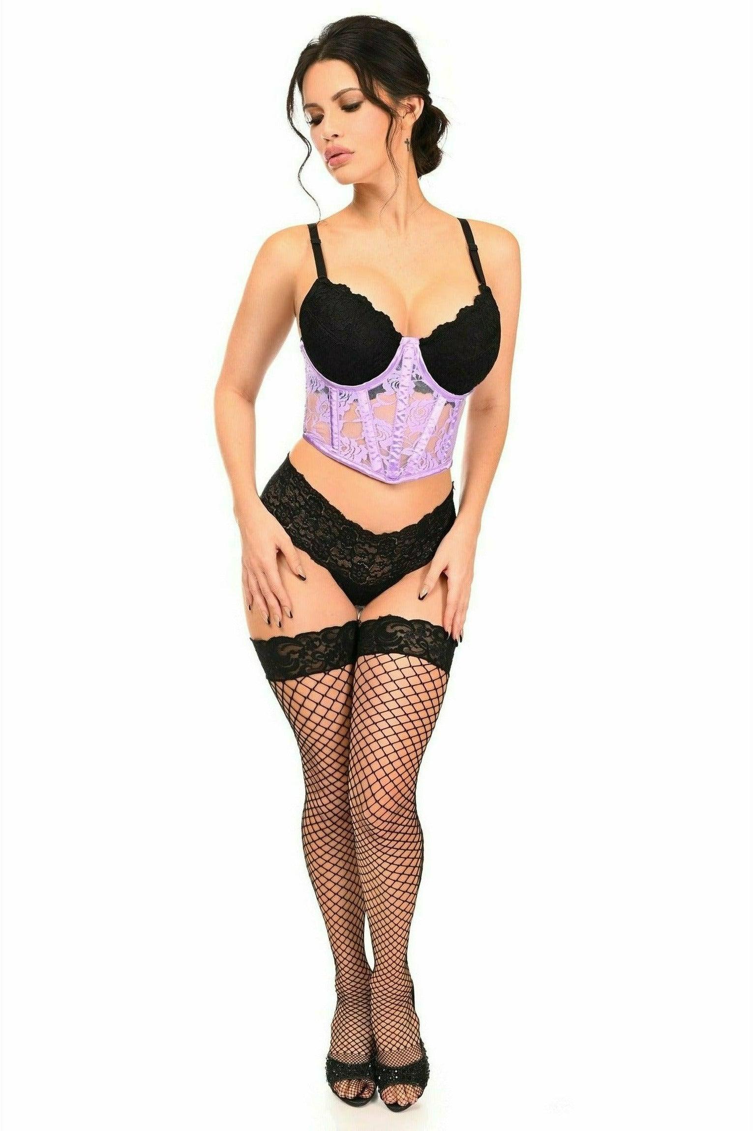 Lavish Lavender Sheer Lace Underwire Waist Cincher Corset - Flyclothing LLC