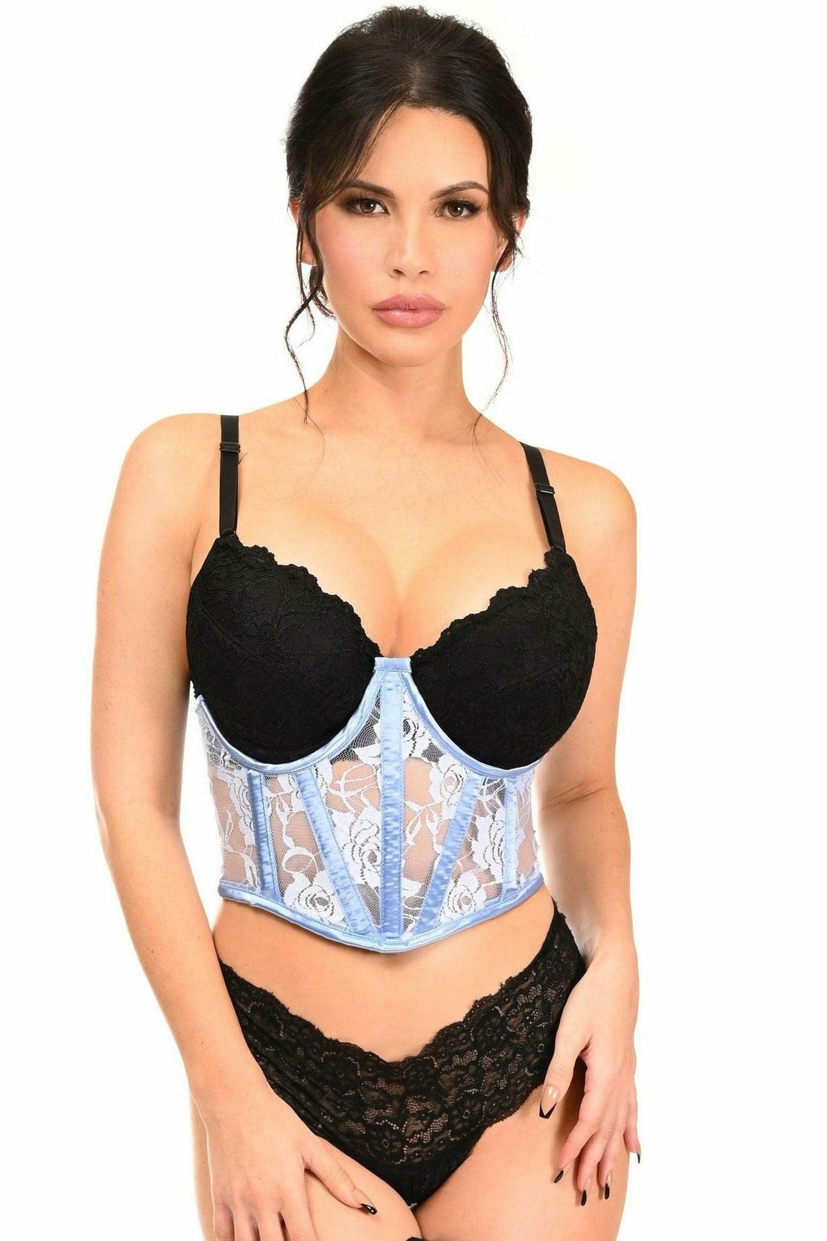 Lavish Lt Blue Sheer Lace Underwire Waist Cincher Corset - Flyclothing LLC