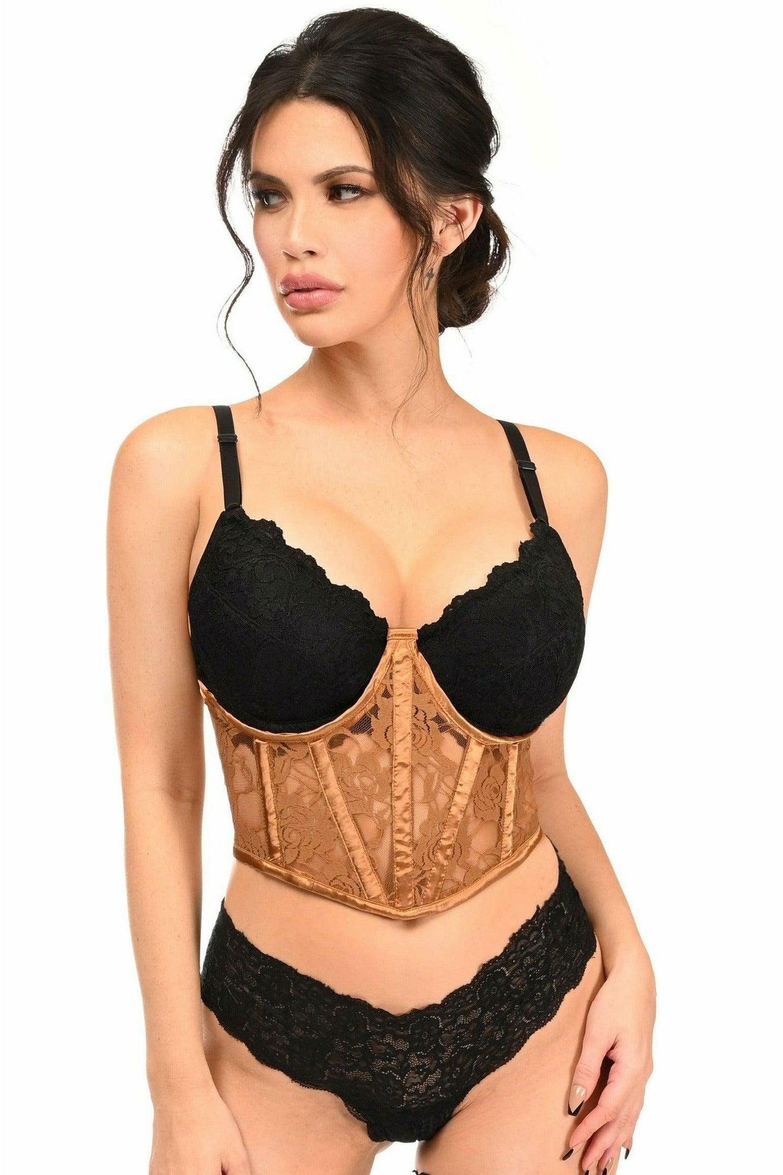 Lavish Caramel Sheer Lace Underwire Waist Cincher Corset - Flyclothing LLC