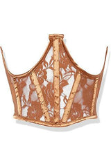 Lavish Caramel Sheer Lace Underwire Waist Cincher Corset - Flyclothing LLC