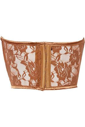 Lavish Caramel Sheer Lace Underwire Waist Cincher Corset - Flyclothing LLC