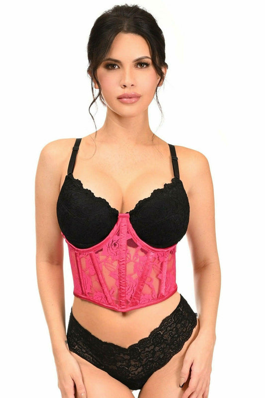 Lavish Fuchsia Sheer Lace Underwire Waist Cincher Corset - Flyclothing LLC