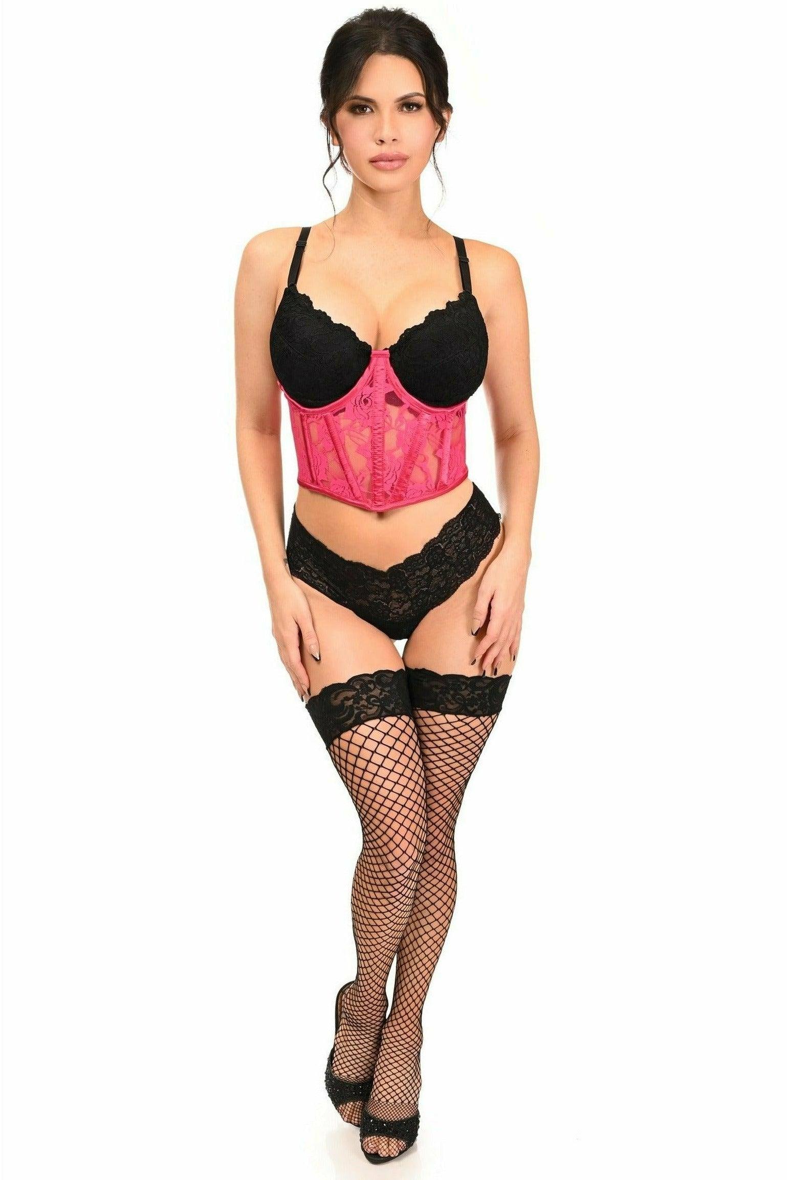 Lavish Fuchsia Sheer Lace Underwire Waist Cincher Corset - Flyclothing LLC