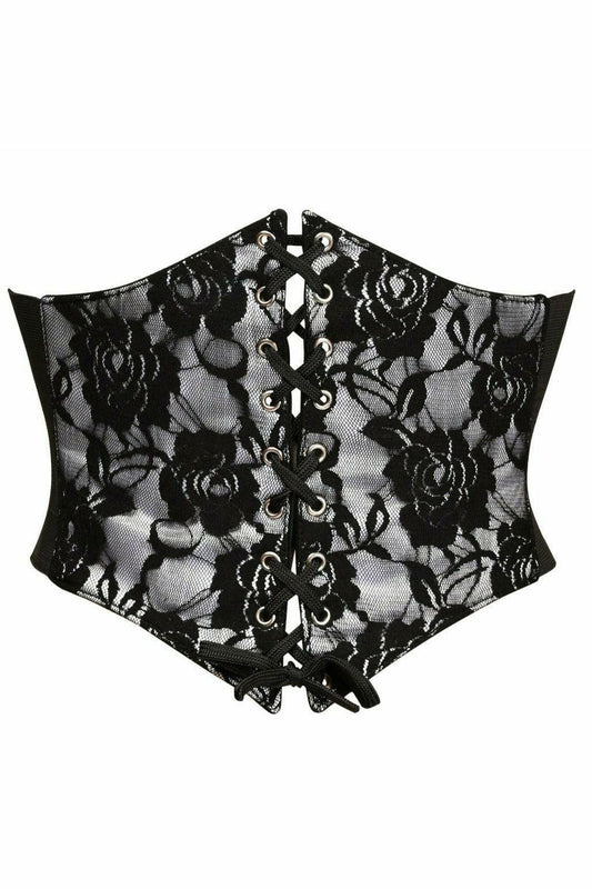 Lavish White w/Black Lace Overlay Corset Belt Cincher - Flyclothing LLC