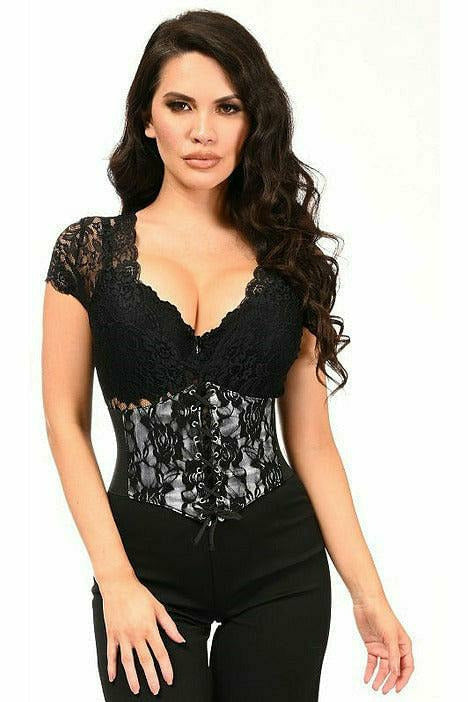 Daisy Corsets Lavish White w/Black Lace Overlay Corset Belt Cincher