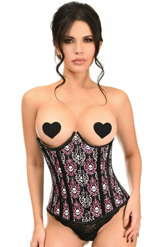 Lavish Skull Print Underwire Open Cup Underbust Corset - Flyclothing LLC