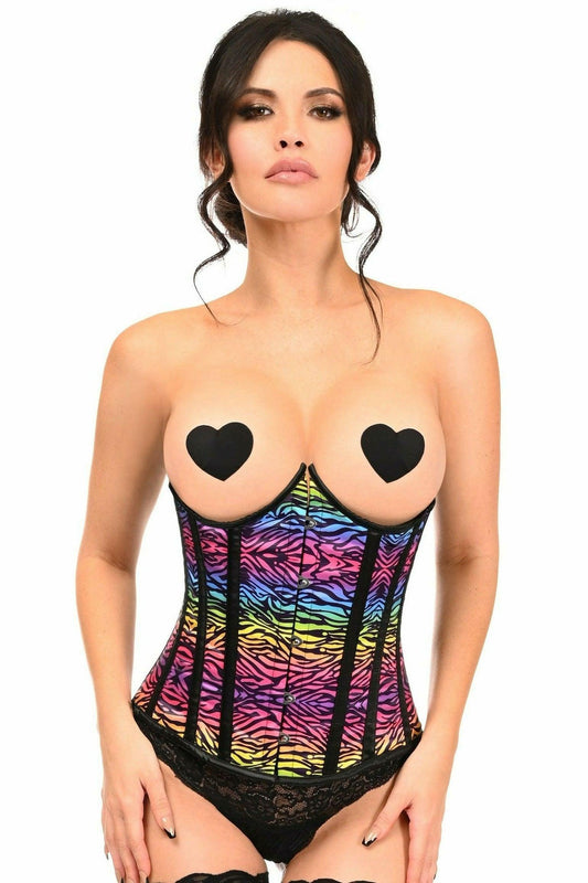 Lavish Rainbow Print Underwire Open Cup Underbust Corset - Flyclothing LLC