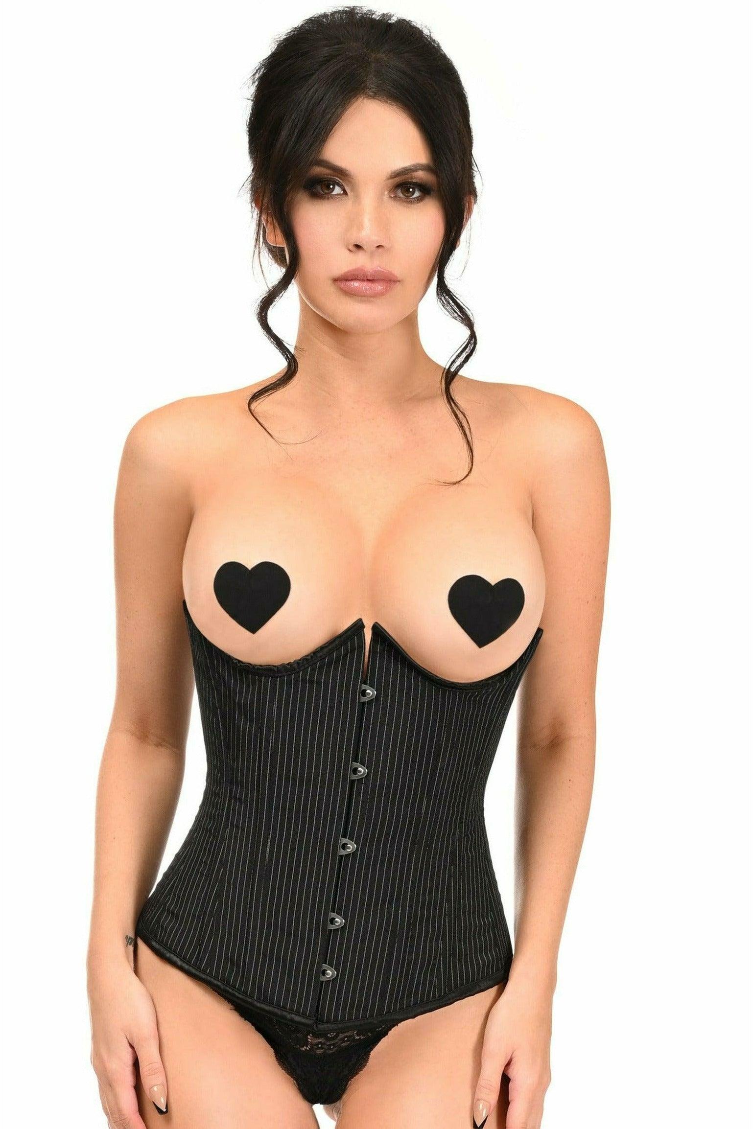 Lavish Pinstripe Underwire Open Cup Underbust Corset - Flyclothing LLC