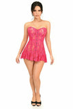 Daisy Corsets Lavish Fuchsia Sheer Lace Corset Dress - Flyclothing LLC