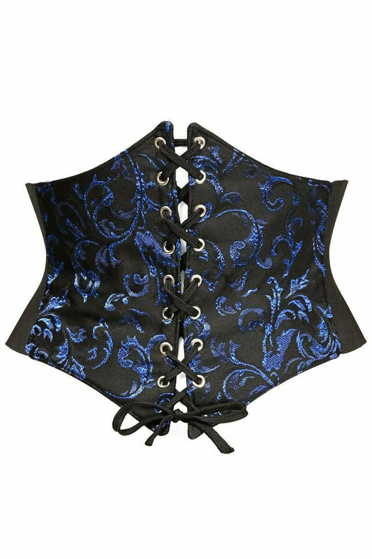 Lavish Black/Blue Brocade Corset Belt Cincher - Flyclothing LLC